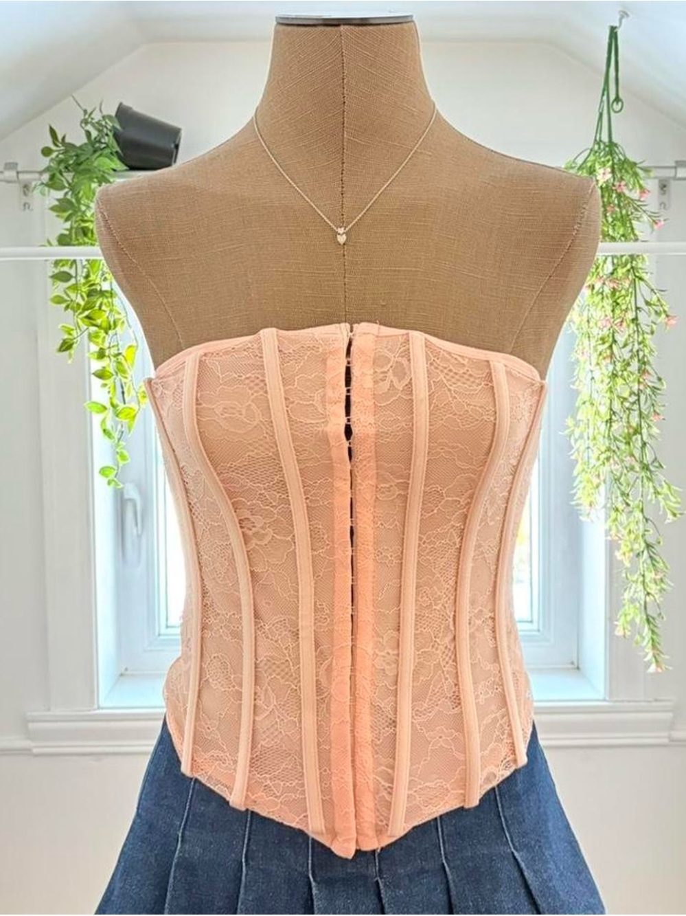 refuge Lace Corset Top in Blush